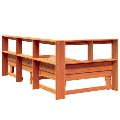 vidaXL Bookcase Bed without Mattress Wax Brown 100x200cm Solid Wood Pine
