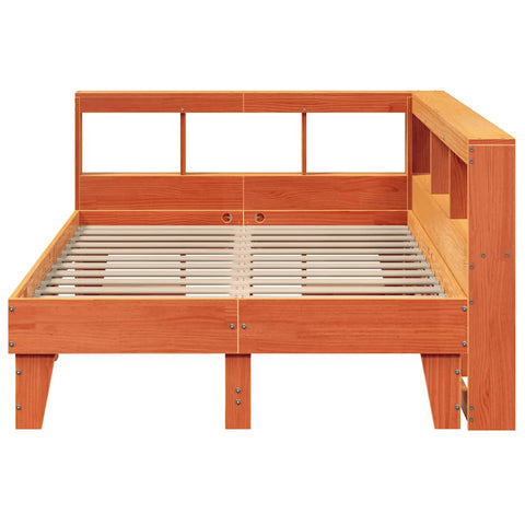 vidaXL Bookcase Bed without Mattress Wax Brown 140x190cm Solid Wood Pine