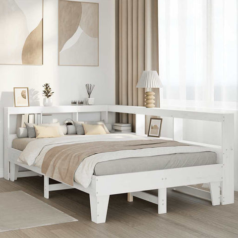 vidaXL Bookcase Bed without Mattress White 135x190cm Double Solid Wood Pine