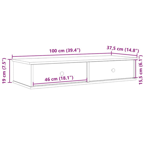 vidaXL Wall Shelf with Drawers White 100x37.5x19 cm Engineered Wood