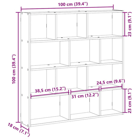 vidaXL Wall Cube Shelf 12 Compartments Concrete Grey Engineered Wood