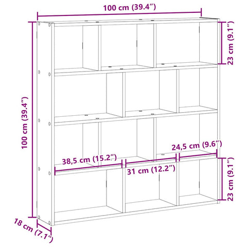 vidaXL Wall Cube Shelf 12 Compartments Smoked Oak Engineered Wood