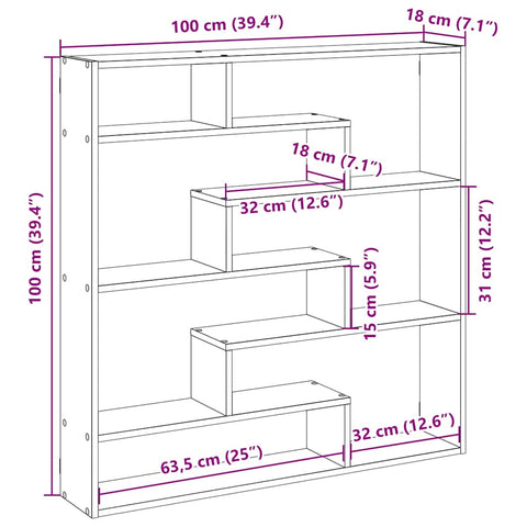 vidaXL Wall Cube Shelf 7 Compartments Concrete Grey Engineered Wood