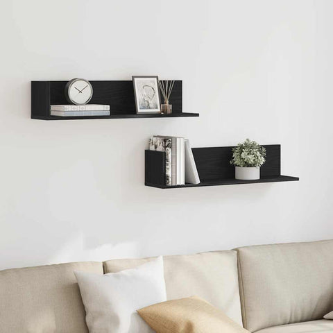 vidaXL Wall Shelves 2 pcs Black 75x16.5x16.5 cm Engineered Wood