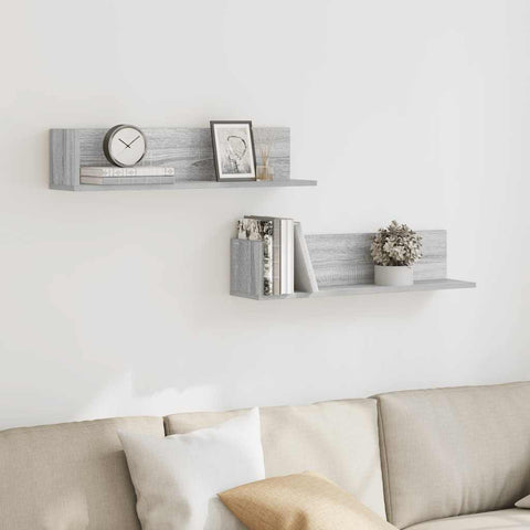 vidaXL Wall Shelves 2 pcs Grey Sonoma 75x16.5x16.5 cm Engineered Wood