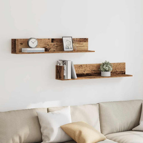 vidaXL Wall Shelves 2 pcs Old Wood 100x16.5x16.5 cm Engineered Wood