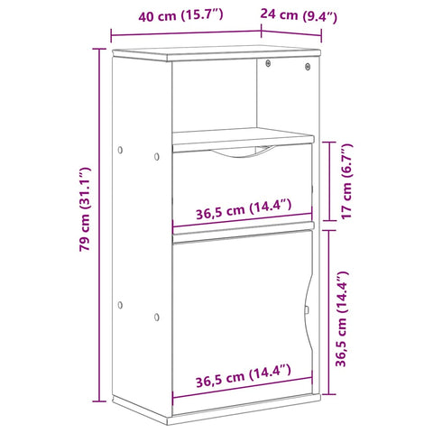 vidaXL Side Cabinet with Drawer ODDA 40x24x79 cm Solid Wood Pine