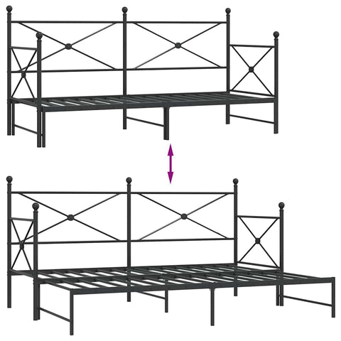 vidaXL Daybed with Trundle without Mattress Black 90x200 cm Steel