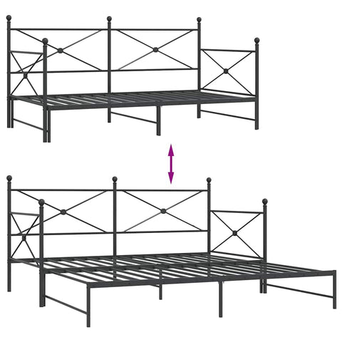 vidaXL Daybed with Trundle without Mattress Black 100x190 cm Steel