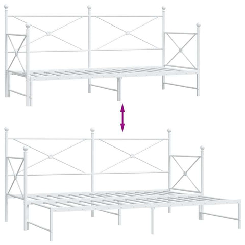 vidaXL Daybed with Trundle without Mattress White 90x200 cm Steel