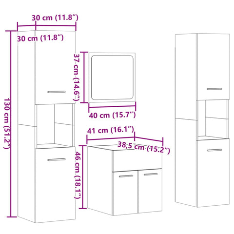 vidaXL 4 Piece Bathroom Furniture Set Concrete Grey Engineered Wood