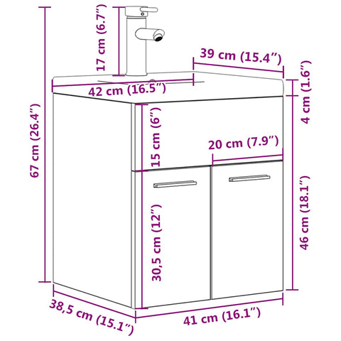 vidaXL Bathroom Sink Cabinet with Built-in Basin and Faucet Concrete Grey
