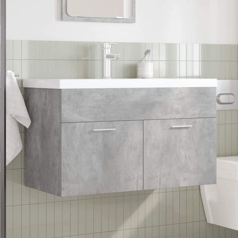 vidaXL Bathroom Sink Cabinet with Built-in Basin and Faucet Concrete Grey