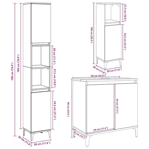 vidaXL 3 Piece Bathroom Furniture Set Concrete Grey Engineered Wood