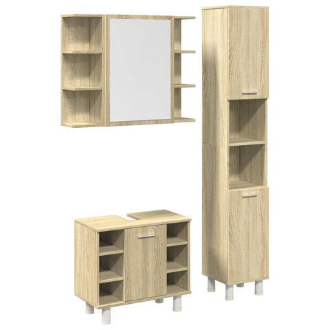 vidaXL 3 Piece Bathroom Furniture set Sonoma Oak Engineered Wood