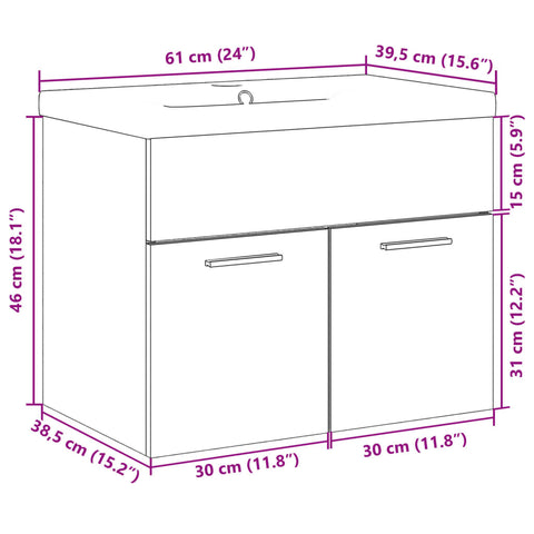 vidaXL Bathroom Sink Cabinet with Built-in Basin Sonoma Oak