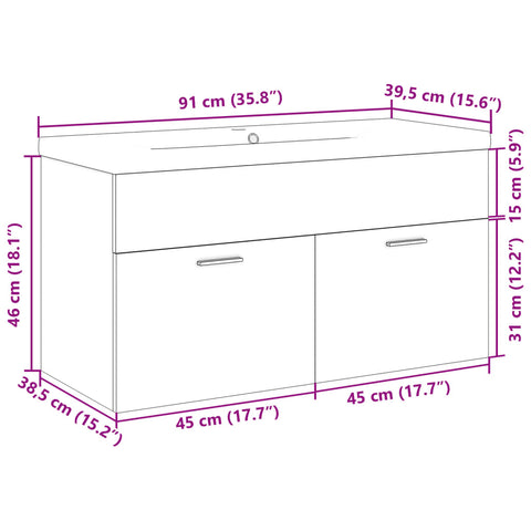 vidaXL Bathroom Sink Cabinet with Built-in Basin Sonoma Oak