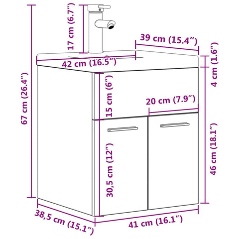 vidaXL Bathroom Sink Cabinet with Built-in Basin and Faucet Sonoma Oak