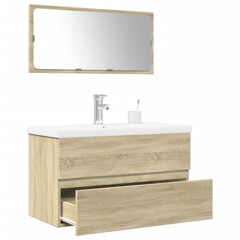 vidaXL 3 Piece Bathroom Furniture Set Sonoma Oak Engineered Wood