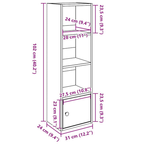 vidaXL Bookcase Black Oak 31x24x102 cm Engineered Wood