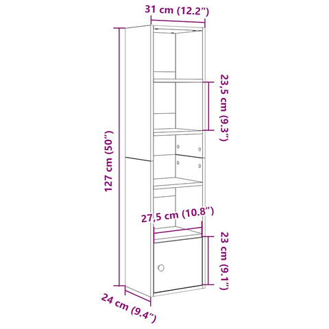 vidaXL Bookcase Artisan Oak 31x24x127 cm Engineered Wood