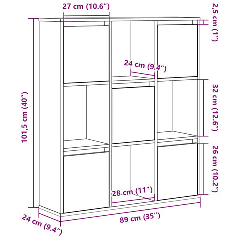vidaXL Bookcase Grey Sonoma 89x24x101.5 cm Engineered Wood