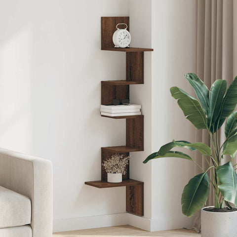 vidaXL Wall Corner Shelf Brown Oak 32x32x127,5 cm Engineered Wood