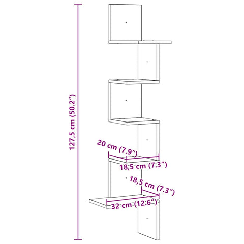vidaXL Wall Corner Shelf Brown Oak 32x32x127,5 cm Engineered Wood