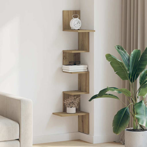vidaXL Wall Corner Shelf Artisan Oak 32x32x127,5 cm Engineered Wood