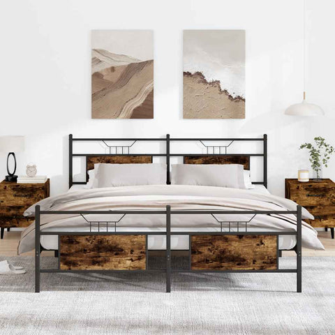 vidaXL Metal Bed Frame without Mattress Smoked Oak 160x200 cm