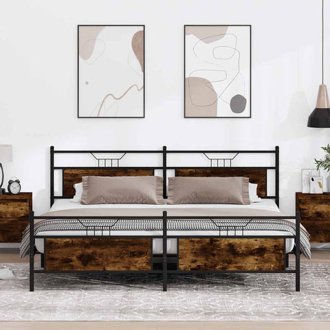 vidaXL Metal Bed Frame without Mattress Smoked Oak 200x200 cm