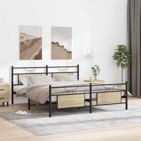 vidaXL Metal Bed Frame without Mattress Sonoma Oak 180x200 cm Super King