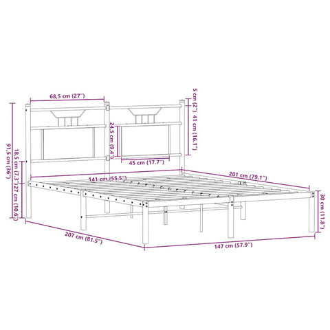 vidaXL Metal Bed Frame without Mattress Sonoma Oak 180x200 cm Super King