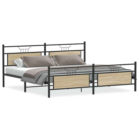 vidaXL Metal Bed Frame without Mattress Sonoma Oak 193x203 cm