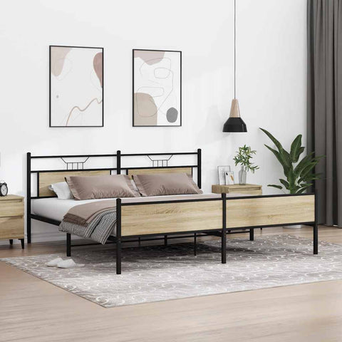 vidaXL Metal Bed Frame without Mattress Sonoma Oak 193x203 cm