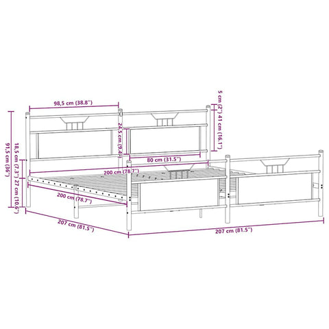 vidaXL Metal Bed Frame without Mattress Sonoma Oak 200x200 cm