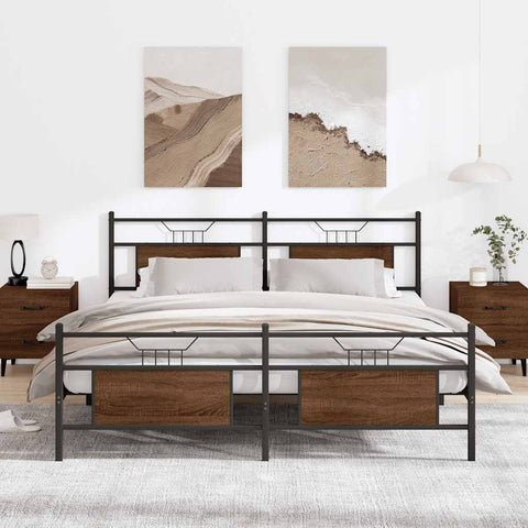 vidaXL Metal Bed Frame without Mattress Brown Oak 160x200 cm