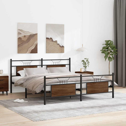 vidaXL Metal Bed Frame without Mattress Brown Oak 183x213 cm
