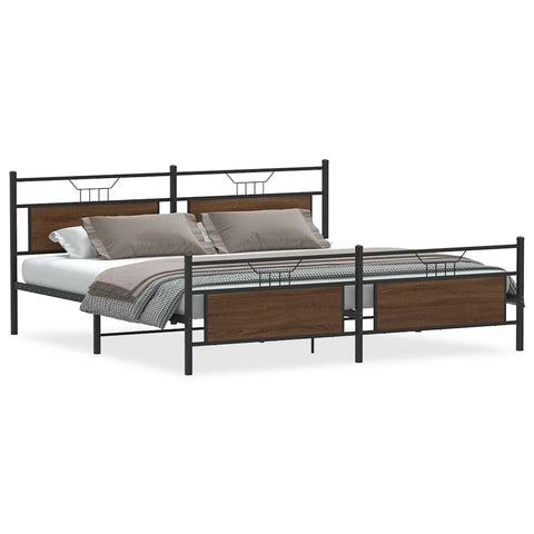 vidaXL Metal Bed Frame without Mattress Brown Oak 193x203 cm