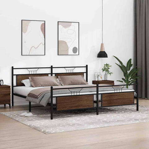 vidaXL Metal Bed Frame without Mattress Brown Oak 193x203 cm