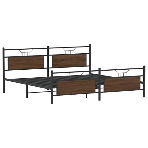 vidaXL Metal Bed Frame without Mattress Brown Oak 193x203 cm