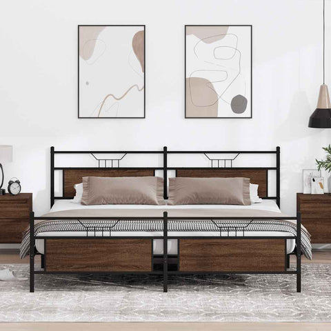 vidaXL Metal Bed Frame without Mattress Brown Oak 193x203 cm