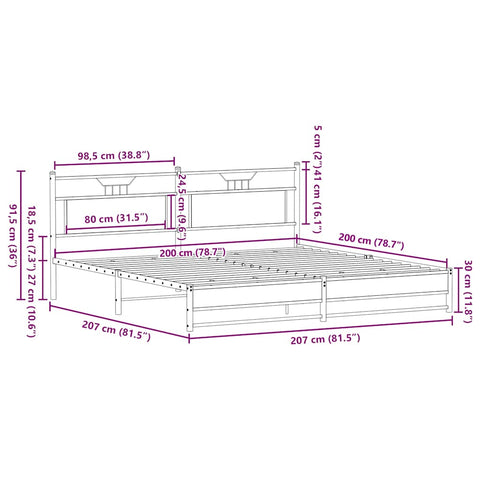 vidaXL Metal Bed Frame without Mattress Smoked Oak 200x200 cm