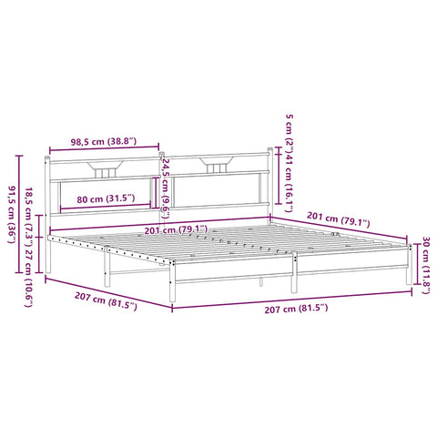 vidaXL Metal Bed Frame without Mattress Sonoma Oak 200x200 cm
