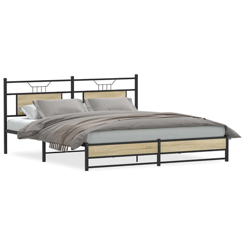 vidaXL Metal Bed Frame without Mattress Sonoma Oak 180x200 cm Super King