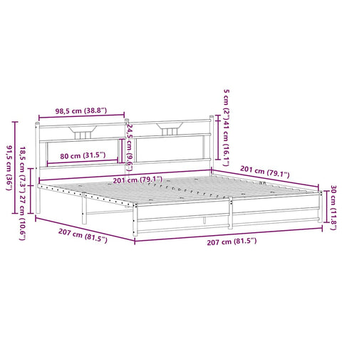 vidaXL Metal Bed Frame without Mattress Sonoma Oak 200x200 cm