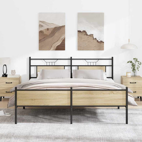 vidaXL Metal Bed Frame without Mattress Sonoma Oak 160x200 cm