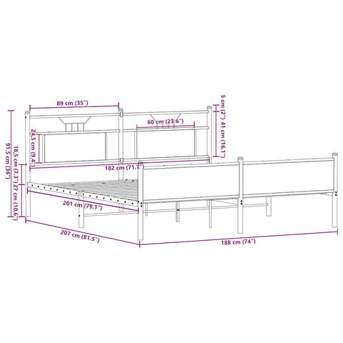 vidaXL Metal Bed Frame without Mattress Sonoma Oak 180x200 cm Super King
