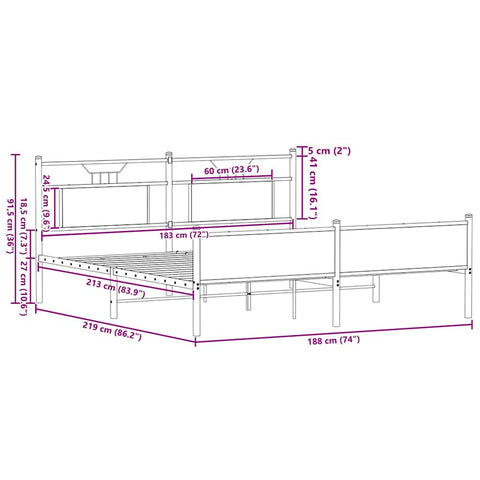 vidaXL Metal Bed Frame without Mattress Sonoma Oak 183x213 cm