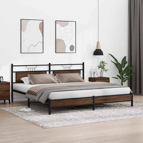vidaXL Metal Bed Frame without Mattress Brown Oak 193x203 cm